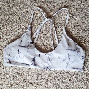 Shein White Gray Marble Bikini Top
